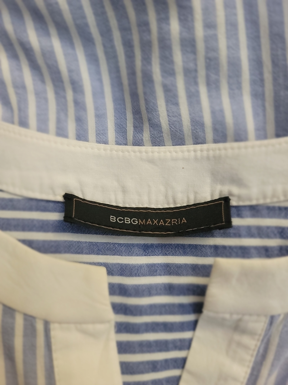 BCBGMAXAZRIA Randi Light Blue Stripe High-Low Blouse - M - Cotton Blend - Picture 2 of 8